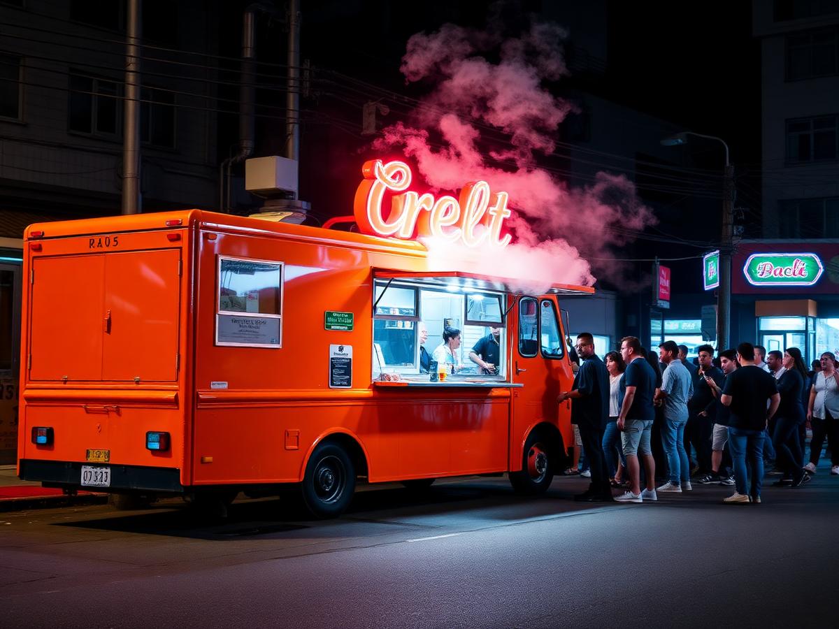 Rolling Flavors food truck at night